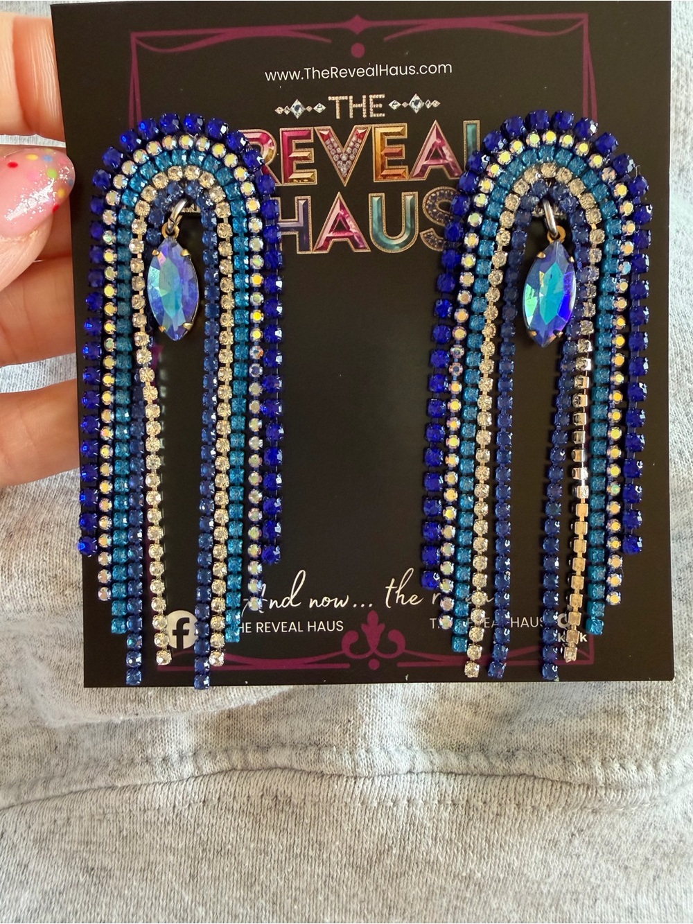 Reveal Haus Blue Crystal Fringe rainbow Earrings